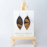 Floral on Black Cork Earrings - Small Leaf