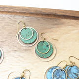 Circle Cork and Brass Earrings - Grass Green