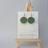 Circle Cork and Brass Earrings - Grass Green