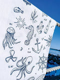 Maritime Icons Flour Sack Tea Towel