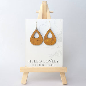 Ochre Yellow Cork Earrings - Small Teardrop