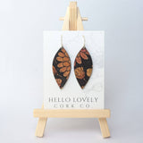 Floral on Black Cork Earrings - Small Leaf