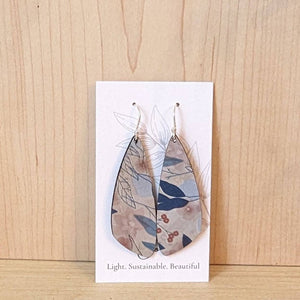 Blue Fall Leaves Cork Earrings - Small Wing: Sterling Silver