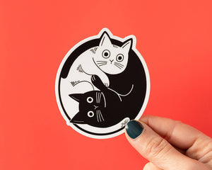 Yin Yang Cats Vinyl Sticker - Black and White Feline Decal