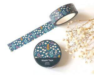 Dark Blue Floral Garden Washi Tape