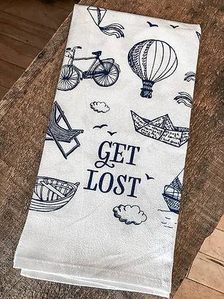 Get Lost Hand Printed Tea Towel