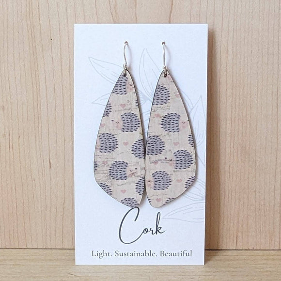 Hedgehog and Heart Cork Earrings