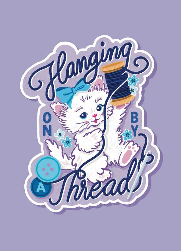 Hanging on by a Thread - Vintage Kitten Vinyl Sticker