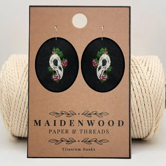 Bird Skull & Blooms Earrings