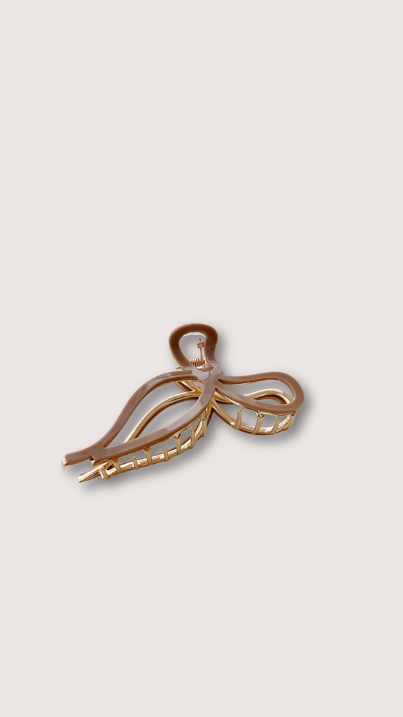 Festive Bow Gold Claw Clip : Mocha
