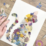 Pressed Flower Cat Art Print