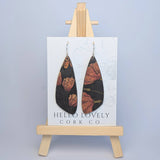 Floral on Black Cork Earrings - Small Wing