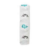 Muslin Swaddle Blanket – Whales (47" x 47") 