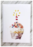 Pink Cupcake Sea Glass Birthday Card