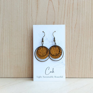 Round Brass and Cork Earrings: Ochre Yellow