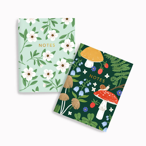 Mushrooms + Minty Floral - Pocket Notebook Set