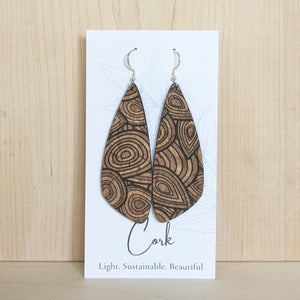 Natural with Wood Grain Cork Earrings - Wing: Antique Brass