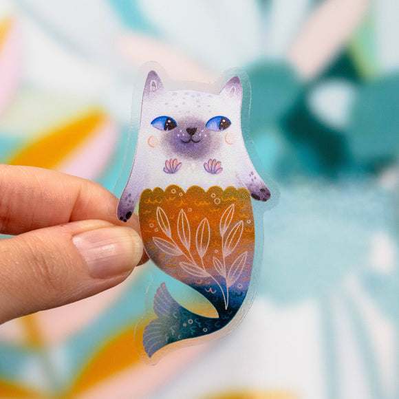 Clear Mercat Cute Cat Mermaid Sticker 1.6