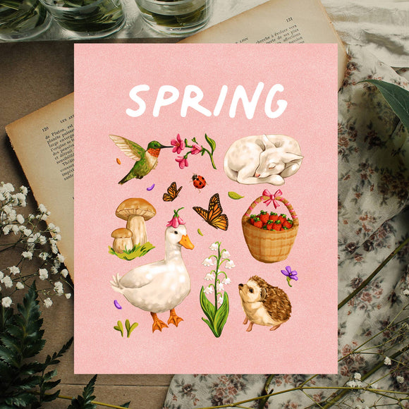 Spring Art Print - Cute Farm Animals Illustration