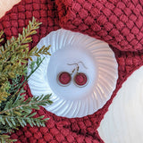 Circle Cork and Brass Earrings - Wine Red