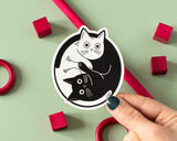 Yin Yang Cats Vinyl Sticker - Black and White Feline Decal