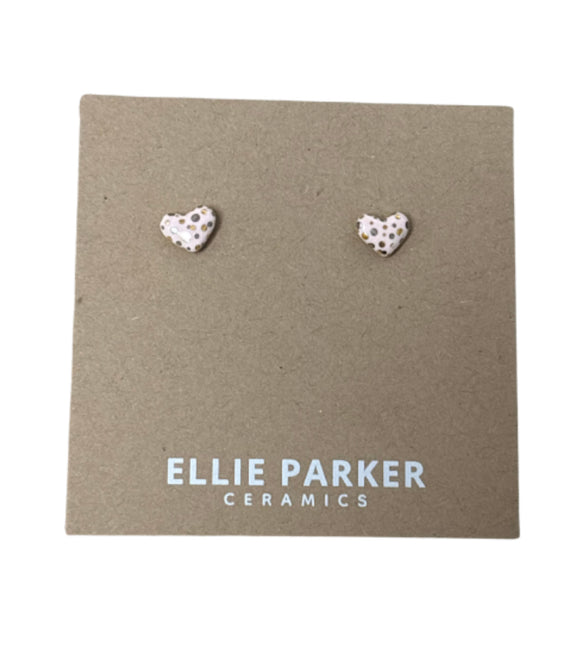 Polka Dot Ceramic Heart Stud Earrings