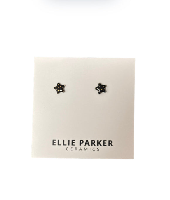 Ceramic Black Star with Gold Polka Dot Stud Earrings