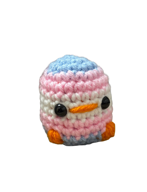 Crocheted Duck - Trans Flag Colours