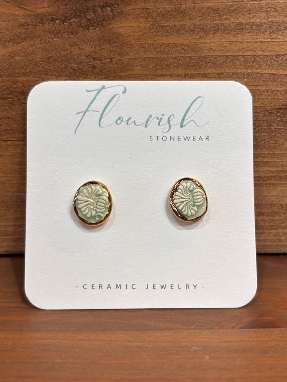 Green Oval Studs