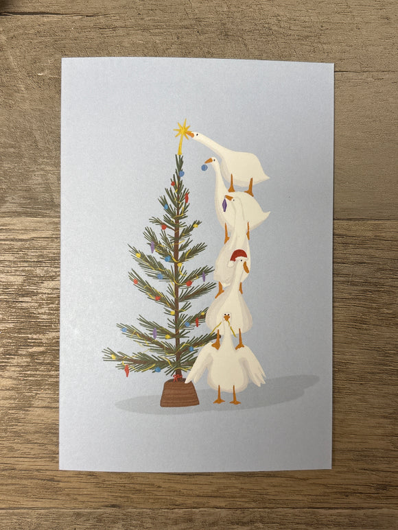 Geese Decorating a Tree - Seasonal Greeting Card