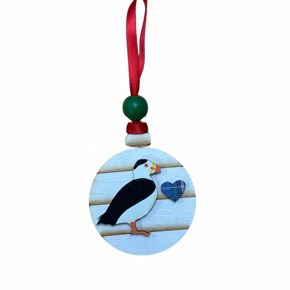 Puffin & Tartan Heart Ornament