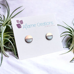 Half Copper Stud Enamel Earrings - Sky Blue