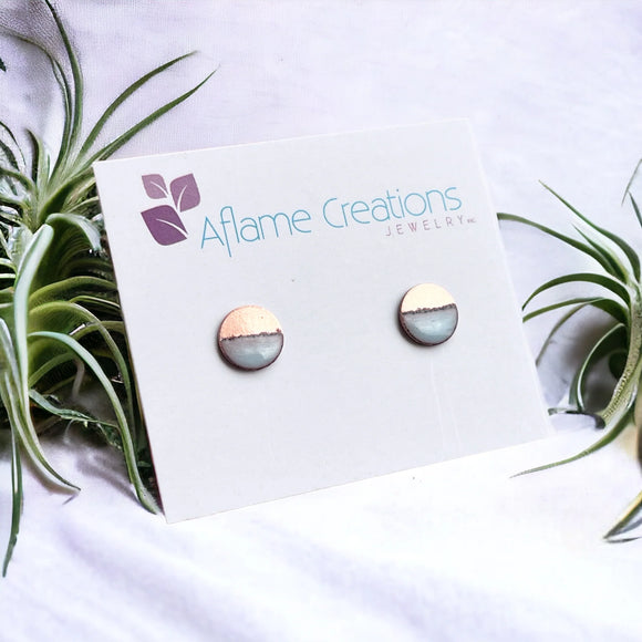 Half Copper Stud Enamel Earrings - Sky Blue