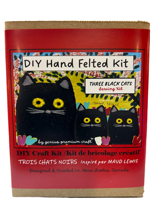 Hand Felted Three Black Cats Sewing Kit