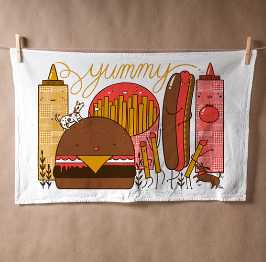 Hot Dog and Hamburger Tea Towel