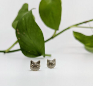 Grey Cat Ceramic Earrings