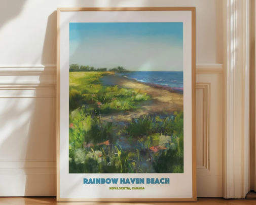 Framed pastel painted print of beach path.