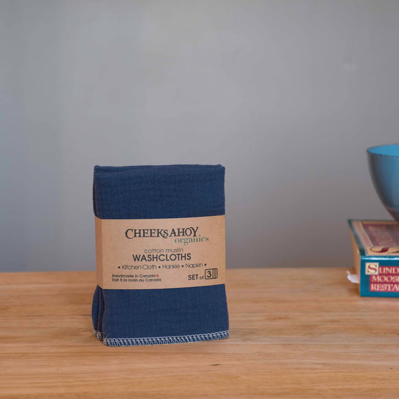 Washcloths - Organic Muslin: Navy