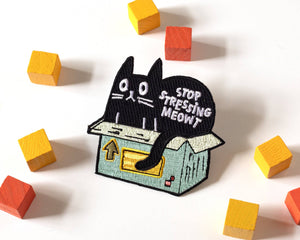 "Stop Stressing Meowt" Cat in Box Iron-On Patch