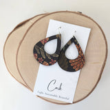 Floral on Black Cork Earrings - Large Teardrop