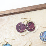 Circle Cork and Brass Earrings - Wine Red
