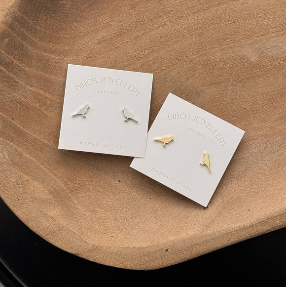 Mini Bird Earrings: Silver