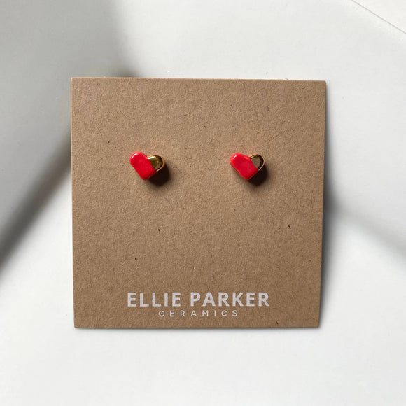 Ceramic Red Heart Stud Earrings