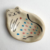 Tiny Handcrafted Ceramic Dish - Polkadot Cat