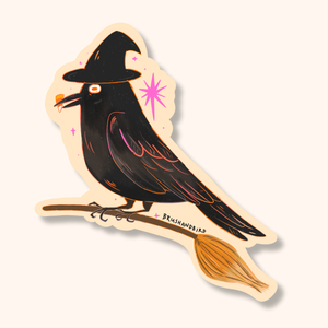 Cheeky Crow Witch Sticker | Cute Halloween Die-Cut Vinyl