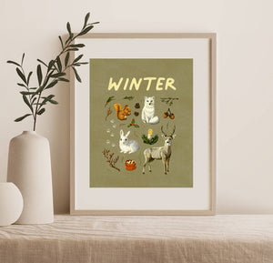 Winter Art Print - Hygge Botanical Illustration