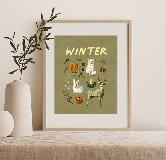 Winter Art Print - Hygge Botanical Illustration