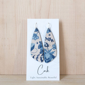 Blue and White Floral Cork Earrings