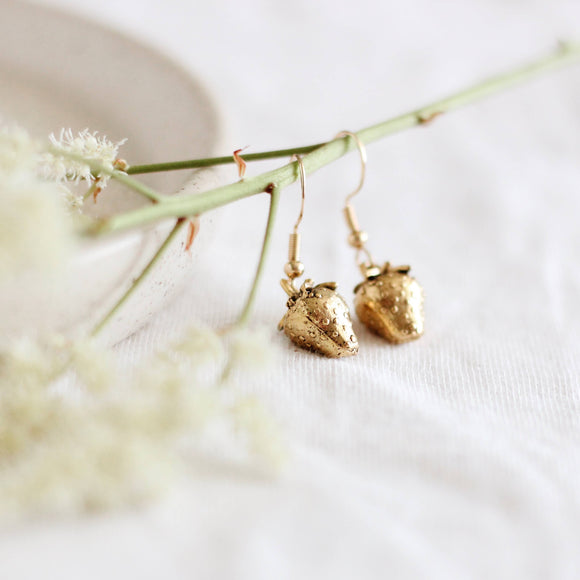 Strawberry Earrings: Yellow Gold