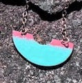 Teal & Pink Half Circle Enamel Necklace